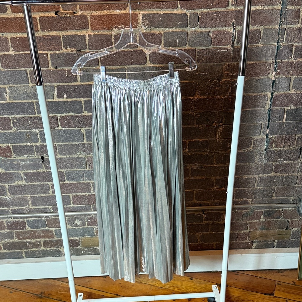 Molly Green - Silver Metallic Pleated Skirt